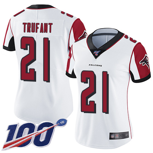 Falcons #21 Desmond Trufant White Women's Stitched Football 100th Season Vapor Limited Jersey Falcons #21 Desmond Trufant White Women's Stitched Football 100th Season Vapor Limited Jersey