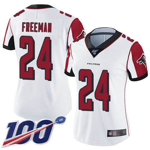 Falcons #24 Devonta Freeman White Women's Stitched Football 100th Season Vapor Limited Jersey