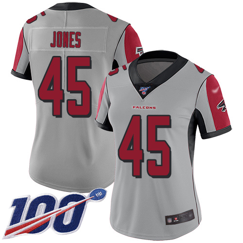 Falcons #45 Deion Jones Silver Women's Stitched Football Limited Inverted Legend 100th Season Jersey