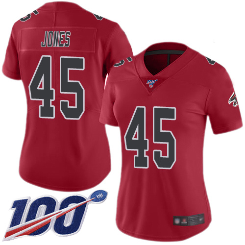 Falcons #45 Deion Jones Red Women's Stitched Football Limited Rush 100th Season Jersey Falcons #45 Deion Jones Red Women's Stitched Football Limited Rush 100th Season Jersey