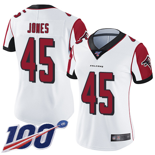 Falcons #45 Deion Jones White Women's Stitched Football 100th Season Vapor Limited Jersey