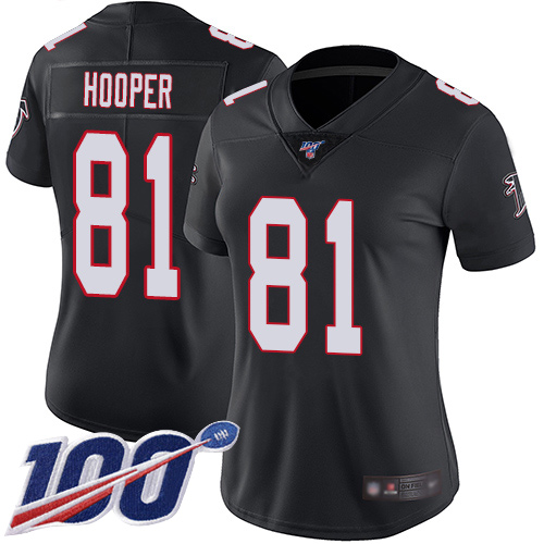 Falcons #81 Austin Hooper Black Alternate Women's Stitched Football 100th Season Vapor Limited Jersey