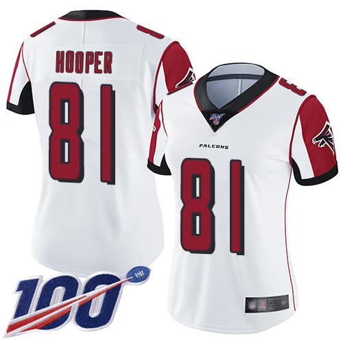 Falcons #81 Austin Hooper White Women's Stitched Football 100th Season Vapor Limited Jersey