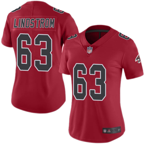 Nike Falcons #63 Chris Lindstrom Red Women's Stitched NFL Limited Rush Jersey