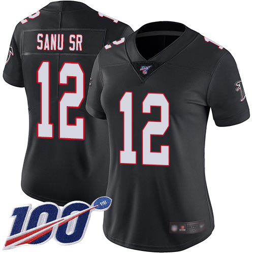 Falcons #12 Mohamed Sanu Sr Black Alternate Women's Stitched Football 100th Season Vapor Limited Jersey