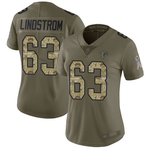 Nike Falcons #63 Chris Lindstrom Olive/Camo Women's Stitched NFL Limited 2017 Salute to Service Jersey