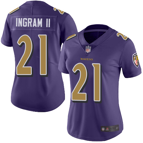 Ravens #21 Mark Ingram II Purple Women's Stitched Football Limited Rush Jersey