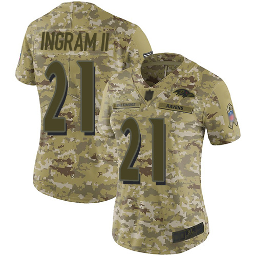 Ravens #21 Mark Ingram II Camo Women's Stitched Football Limited 2018 Salute to Service Jersey