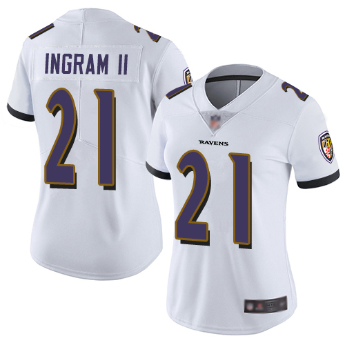 Ravens #21 Mark Ingram II White Women's Stitched Football Vapor Untouchable Limited Jersey
