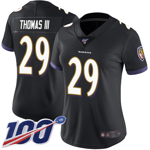 Ravens #29 Earl Thomas III Black Alternate Women's Stitched Football 100th Season Vapor Limited Jersey