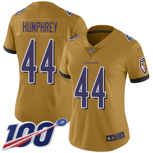 Ravens #44 Marlon Humphrey Gold Women's Stitched Football Limited Inverted Legend 100th Season Jersey