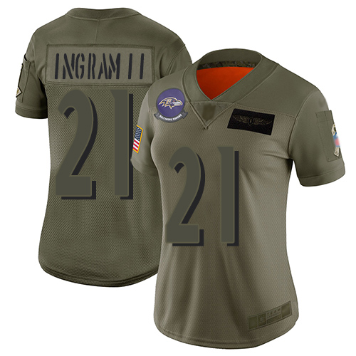 Ravens #21 Mark Ingram II Camo Women's Stitched Football Limited 2019 Salute to Service Jersey