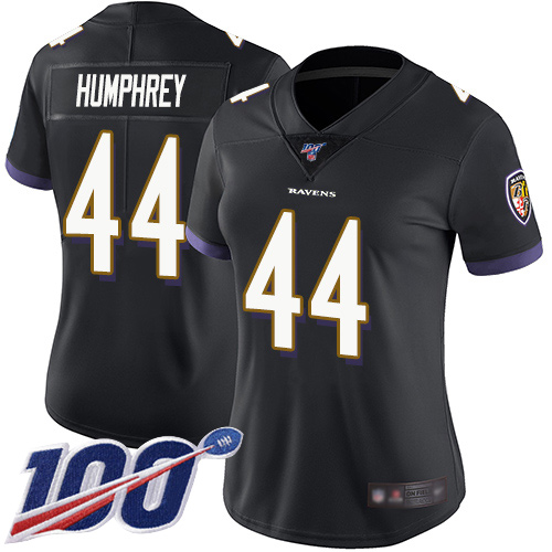 Ravens #44 Marlon Humphrey Black Alternate Women's Stitched Football 100th Season Vapor Limited Jersey