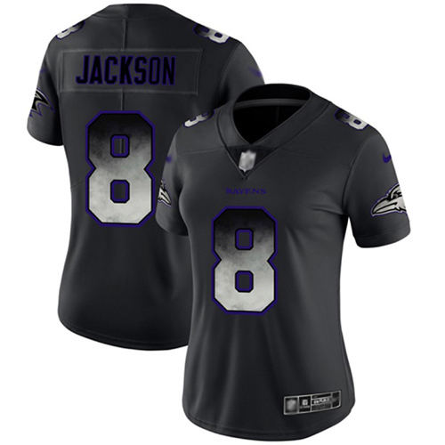 Ravens #8 Lamar Jackson Black Women's Stitched Football Vapor Untouchable Limited Smoke Fashion Jersey