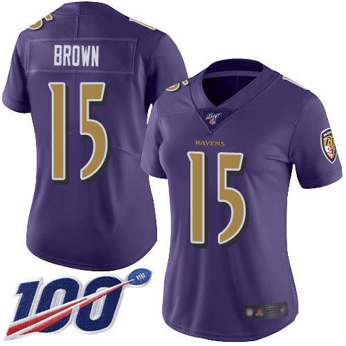 Ravens #15 Marquise Brown Purple Women's Stitched Football Limited Rush 100th Season Jersey Ravens #15 Marquise Brown Purple Women's Stitched Football Limited Rush 100th Season Jersey