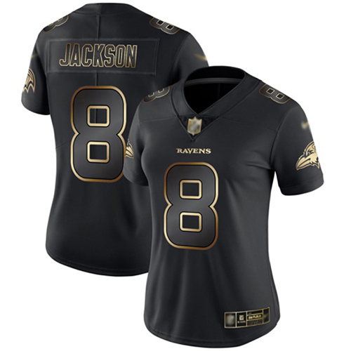 Ravens #8 Lamar Jackson Black/Gold Women's Stitched Football Vapor Untouchable Limited Jersey