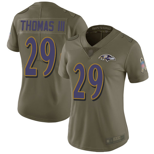 Nike Ravens #29 Earl Thomas III Olive Women's Stitched NFL Limited 2017 Salute to Service Jersey