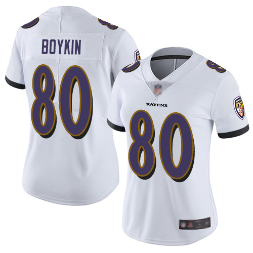 Ravens #80 Miles Boykin White Women's Stitched Football Vapor Untouchable Limited Jersey