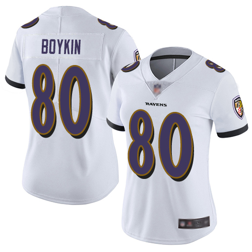 Ravens #80 Miles Boykin White Women's Stitched Football Vapor Untouchable Limited Jersey Ravens #80 Miles Boykin White Women's Stitched Football Vapor Untouchable Limited Jersey