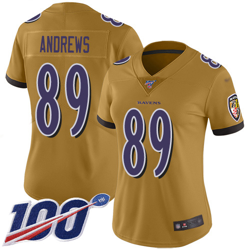 Ravens #89 Mark Andrews Gold Women's Stitched Football Limited Inverted Legend 100th Season Jersey