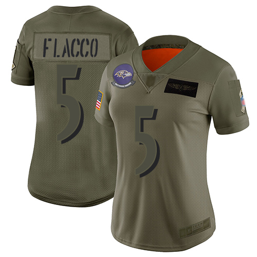 Ravens #5 Joe Flacco Camo Women's Stitched Football Limited 2019 Salute to Service Jersey