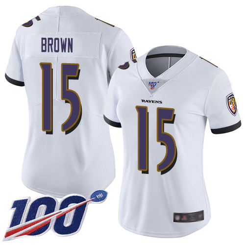 Ravens #15 Marquise Brown White Women's Stitched Football 100th Season Vapor Limited Jersey