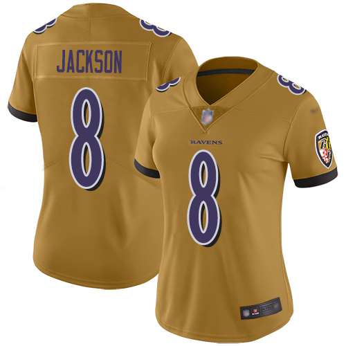 Ravens #8 Lamar Jackson Gold Women's Stitched Football Limited Inverted Legend Jersey