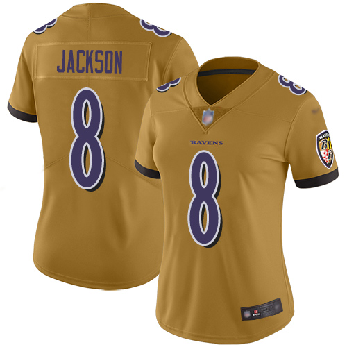Ravens #8 Lamar Jackson Gold Women's Stitched Football Limited Inverted Legend Jersey Ravens #8 Lamar Jackson Gold Women's Stitched Football Limited Inverted Legend Jersey