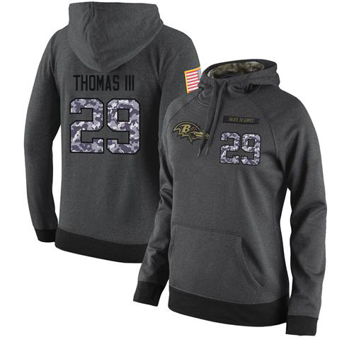 NFL Women's Nike Baltimore Ravens #29 Earl Thomas III Stitched Black Anthracite Salute to Service Player Performance Hoodie