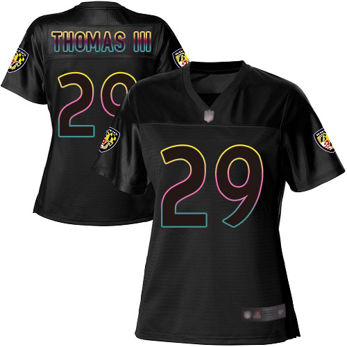 Nike Ravens #29 Earl Thomas III Black Women's NFL Fashion Game Jersey