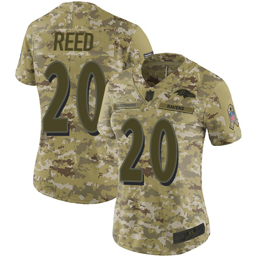 Ravens #20 Ed Reed Camo Women's Stitched Football Limited 2018 Salute to Service Jersey