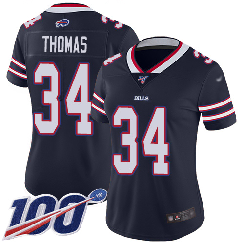 Bills #34 Thurman Thomas Navy Women's Stitched Football Limited Inverted Legend 100th Season Jersey