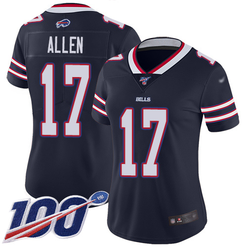 Bills #17 Josh Allen Navy Women's Stitched Football Limited Inverted Legend 100th Season Jersey