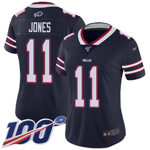 Bills #11 Zay Jones Navy Women's Stitched Football Limited Inverted Legend 100th Season Jersey