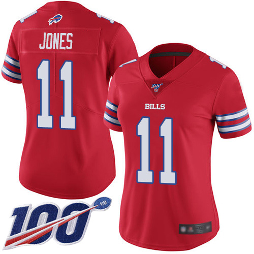 Bills #11 Zay Jones Red Women's Stitched Football Limited Rush 100th Season Jersey