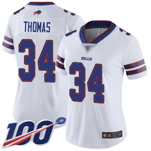 Bills #34 Thurman Thomas White Women's Stitched Football 100th Season Vapor Limited Jersey