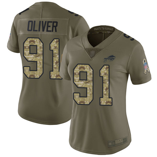 Bills #91 Ed Oliver Olive/Camo Women's Stitched Football Limited 2017 Salute to Service Jersey