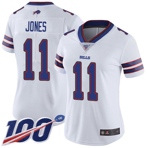 Bills #11 Zay Jones White Women's Stitched Football 100th Season Vapor Limited Jersey