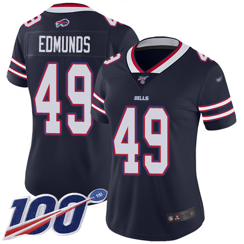 Bills #49 Tremaine Edmunds Navy Women's Stitched Football Limited Inverted Legend 100th Season Jersey