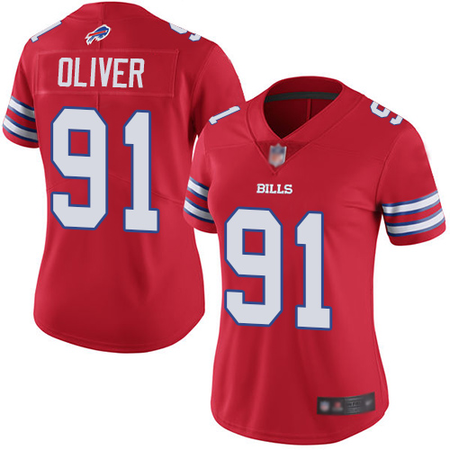 Bills #91 Ed Oliver Red Women's Stitched Football Limited Rush Jersey