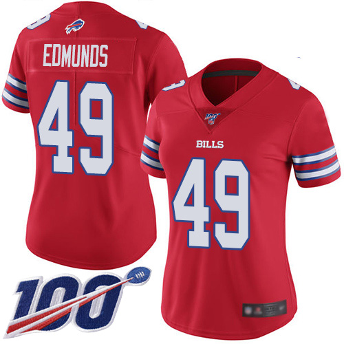 Bills #49 Tremaine Edmunds Red Women's Stitched Football Limited Rush 100th Season Jersey