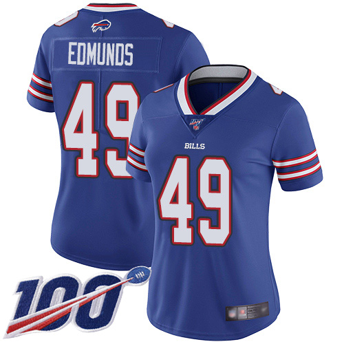 Bills #49 Tremaine Edmunds Royal Blue Team Color Women's Stitched Football 100th Season Vapor Limited Jersey Bills #49 Tremaine Edmunds Royal Blue Team Color Women's Stitched Football 100th Season Vapor Limited Jersey