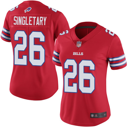 Bills #26 Devin Singletary Red Women's Stitched Football Limited Rush Jersey