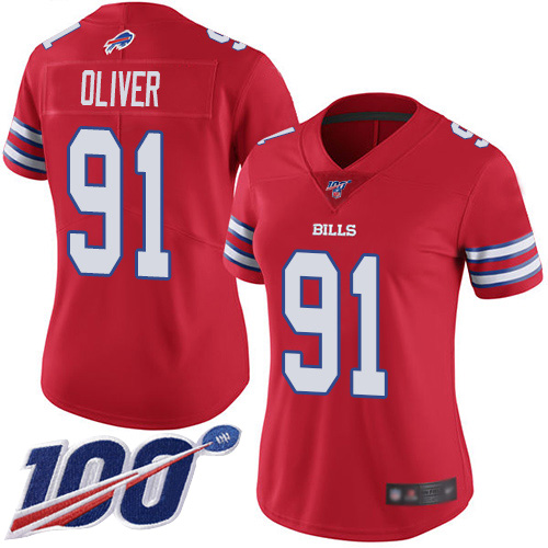Bills #91 Ed Oliver Red Women's Stitched Football Limited Rush 100th Season Jersey Bills #91 Ed Oliver Red Women's Stitched Football Limited Rush 100th Season Jersey