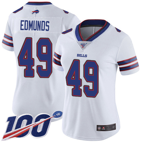Bills #49 Tremaine Edmunds White Women's Stitched Football 100th Season Vapor Limited Jersey
