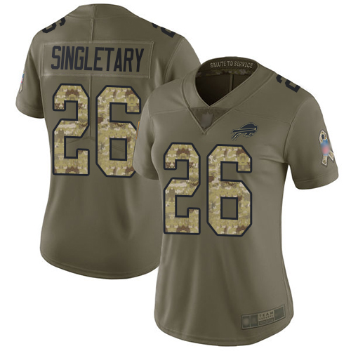 Bills #26 Devin Singletary Olive/Camo Women's Stitched Football Limited 2017 Salute to Service Jersey