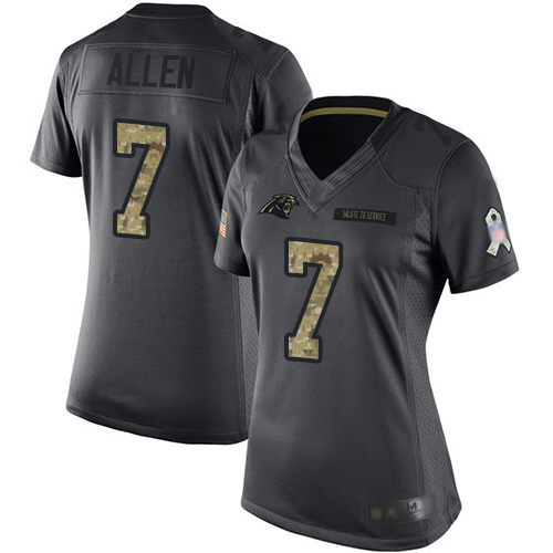 Panthers #7 Kyle Allen Black Women's Stitched Football Limited 2016 Salute to Service Jersey