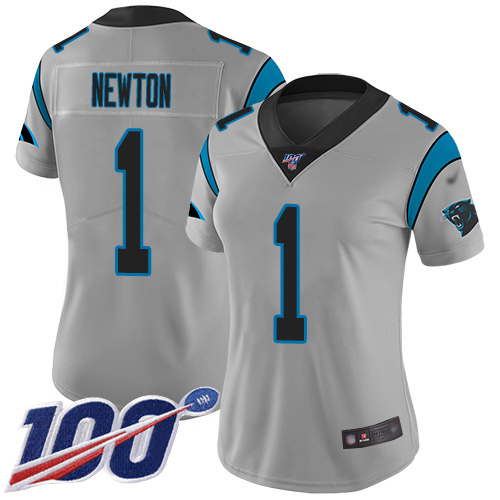 Panthers #1 Cam Newton Silver Women's Stitched Football Limited Inverted Legend 100th Season Jersey