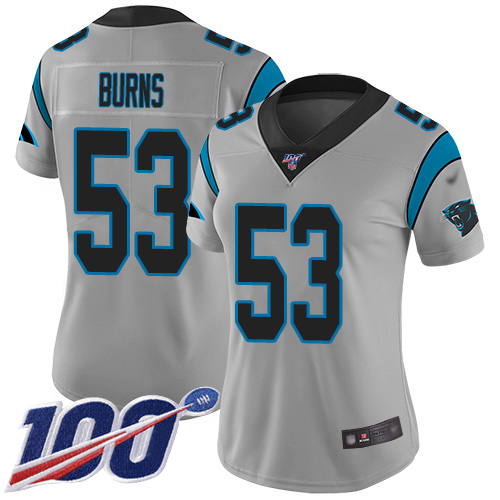 Panthers #53 Brian Burns Silver Women's Stitched Football Limited Inverted Legend 100th Season Jersey