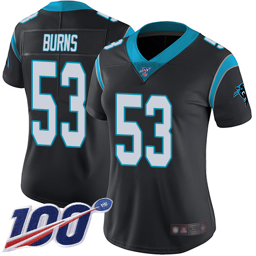 Panthers #53 Brian Burns Black Team Color Women's Stitched Football 100th Season Vapor Limited Jersey